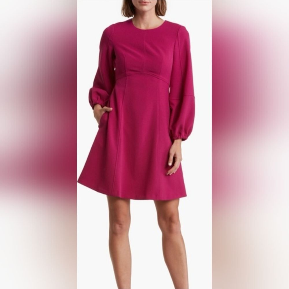 Eliza J Balloon Long Sleeve Crepe A-Line Dress NWT Size 4 Fuscia Pink